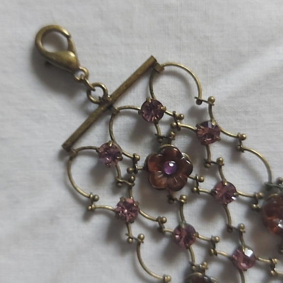 Vintage Purple Stone Flower and Rhinestone Filigree Chain Bracelet - Picture 4 of 7